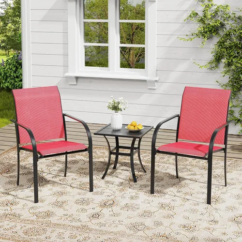 Vista 60 de VICLLAX Juego de 2 sillas de patio pequeñas para exteriores, juego de sillas apilables para patio y mesa de comedor cuadrada para porche delantero
