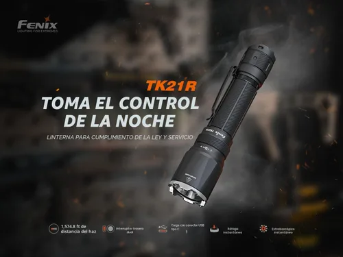 Vista 2 de Fenix TK21R Linterna táctica, 3600 lúmenes de alto lumen USB-C, recargable, carga rápida, compacta, impermeable, operación de una sola mano