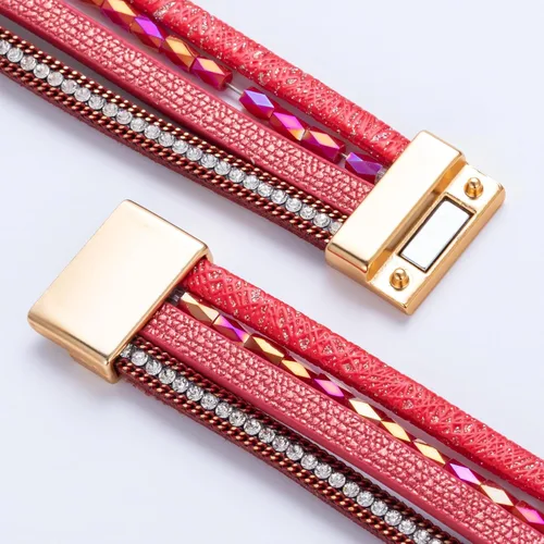 Vista 48 de FANCY SHINY - Pulsera de cuero estilo bohemio, pulsera de cuentas de cristal con cierre magnético, regalos de joyería para mujer
