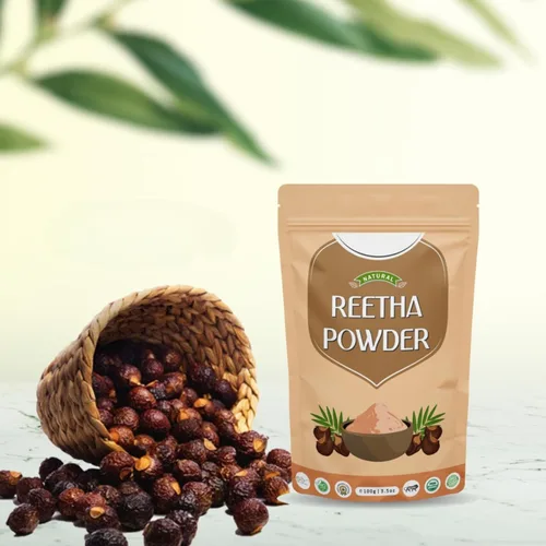 Vista 2 de RG Pure & Natural Reetha (Aritha, Nuez de jabón) en polvo para el cuidado del cabello, 3.5 onzas