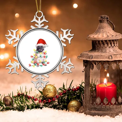 Vista 3 de Decoración de árbol de Navidad de metal con copo de nieve para perro, adorno de Navidad para perro, adorno de Navidad de feliz Navidad, sombrero