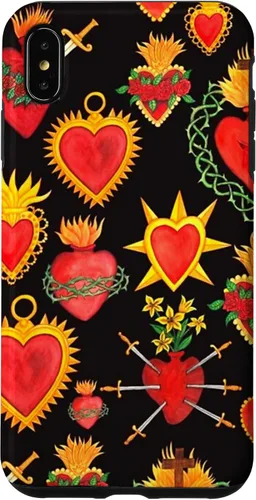 Vista 11 de iPhone 14 Pro Max Hearts Mexican Days of the Dead Latina Milagros Folk Art Fun Case