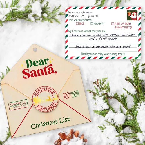 Vista 2 de Jabihome Adorno de letras a Papá Noel 2024, adornos de letras para árbol de Navidad para niños, decoraciones de letras rojas de madera, Noel
