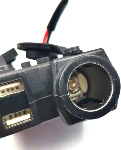 Vista 5 de DEVMO Cargador USB dual de 5 V/2.1 A, impermeable, abrazadera para manillar de motocicleta, adaptador de corriente, sistema de carga USB con enchufe