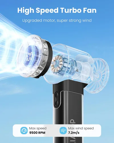 Vista 2 de Gaiatop Ventilador turbo portátil de mano, 1-100 velocidades altas ajustables, 3-20 horas de enfriamiento, 4800 mAh USB recargable portátil pequeños