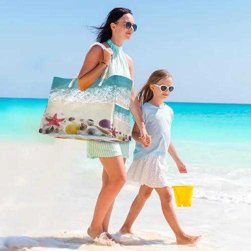 Vista 6 de Bolsas de playa grandes de lona, bolsa de hombro, Sealives, Sea World, bolsas resistentes al agua para gimnasio, viajes diarios