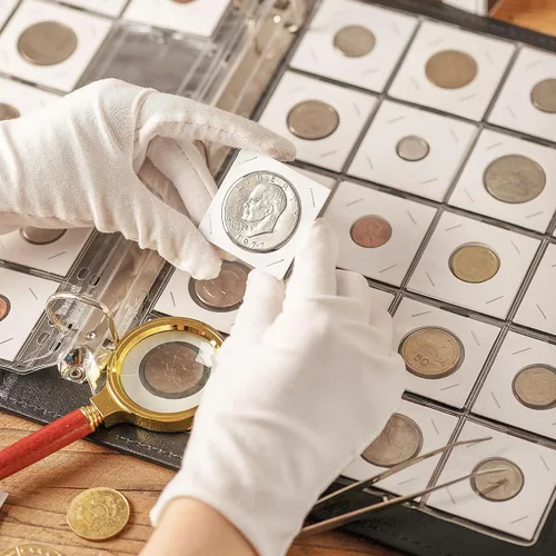 Vista 5 de 300 piezas de monedas en 6 tamaños de cartón, soportes de monedas de 2 x 2 pulgadas para dólares centavos centavos centavos de centavo de centavo