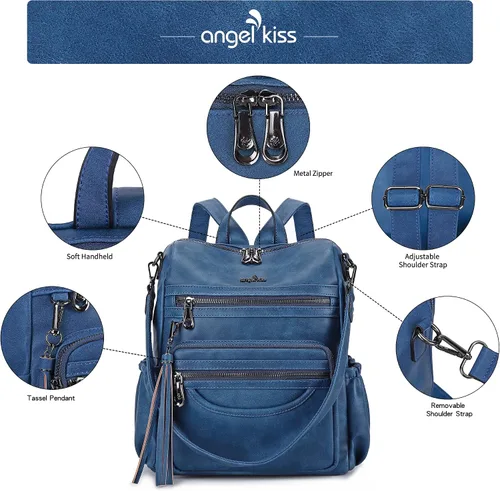 Vista 32 de Bolsos mochila monedero de piel sintética para mujer, bolsas con zíper, mochilas de hombro casuales