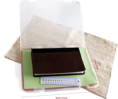 Vista 3 de Caja de archivos portátil A4, caja de plástico transparente, protector de papel para documentos, organizador de papel de escritorio, estuche