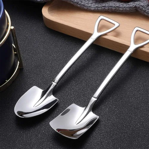 Vista 3 de NMQLX Juego de cucharas de postre, cucharas de acero inoxidable con forma de pala de 6 pulgadas, cuchara de fruta para helado para el hogar, cocina