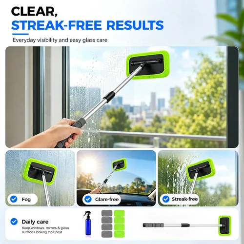 Vista 7 de XINDELL Herramienta de limpieza de parabrisas para automóvil, limpiador de ventanas con mango extensible con almohadillas de microfibra