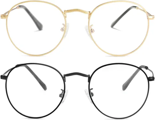 Vista 22 de Kursan Gafas clásicas redondas de metal transparente para mujeres y hombres, lentes sin receta