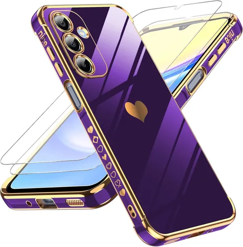Vista 142 de LeYi Funda para Motorola-G 2025: Love Heart Plating Luxury, Negro