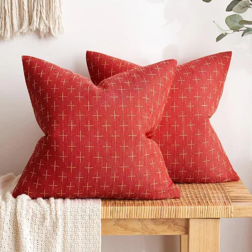 Vista 253 de MIULEE - Juego de 2 fundas de almohada decorativas de lino de arpillera navideñas, modernas, estilo campestre, rústicas, tejidas, con textura