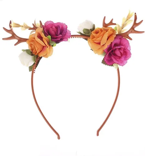 Vista 4 de Wiwpar Antlers - Diadema de ciervo, corona de pelo floral, festival y Navidad, bonito accesorio para mujeres y niñas (naranja)