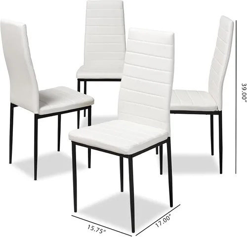 Vista 3 de Baxton Studio Armand - Silla de comedor tapizada de piel sintética blanca moderna y contemporánea