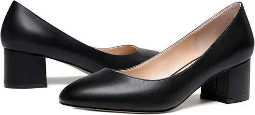Vista 3 de WAYDERNS Zapatos de tacón bajo grueso con punta redonda mate para mujer, 2 pulgadas