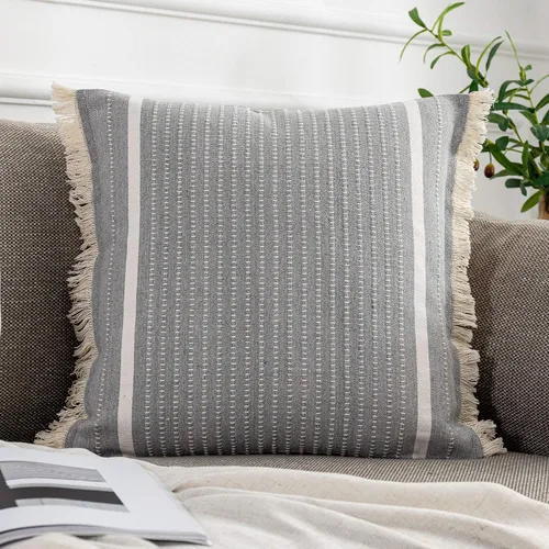 Vista 9 de OJIA Funda de Almohada Moderna con Borlas, Funda de Cojín Decorativa con Flecos de Liana, Funda de Almohada Tejida Estilo Granja para Sofá Silla
