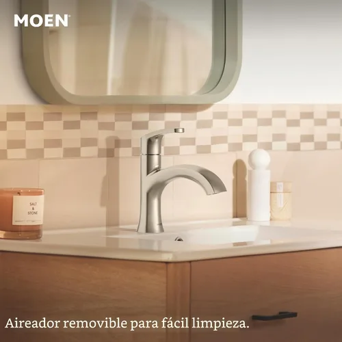 Vista 6 de Moen 84346SRN Karis Spot Resist Grifo de Lavabo de Baño de Níquel Cepillado de un Solo Mango con Placa de Cubierta Opcional