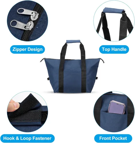 Vista 3 de PATIKIL Bolsa de almuerzo aislada, tela Oxford, impermeable, lonchera térmica portátil, contenedor de alimentos para el trabajo, oficina, picnic al