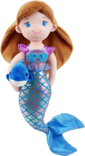 Vista 9 de June Garden 16.5" Sirena brillante Aurelia - Muñeca de felpa suave y brillante para regalo para niñas pequeñas