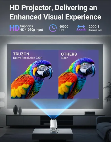 Vista 3 de Mini proyector con WiFi 6 y Bluetooth 5.2, aplicación incorporada, proyector portátil inteligente compatible con 4K 1080P FHD, 180° giratorio