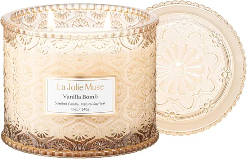 Vista 12 de LA JOLIE MUSE Vela de Cáscara de Sandía y Menta - Eucalipto, Salvia, Lavanda Vela Grande de Cera de Soja de 12 oz con 2 Mechas 60 Horas