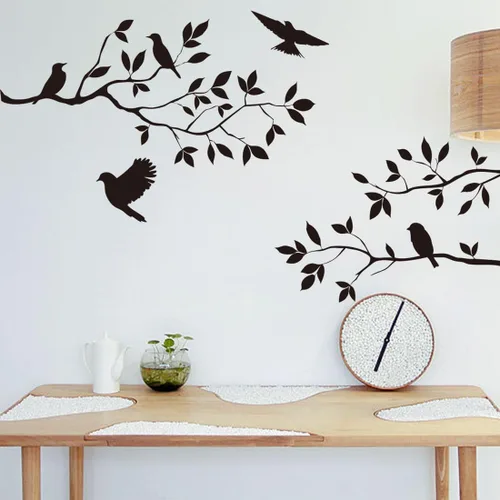 Vista 3 de Jonkey - Adhesivos de pared con diseño de pájaro negro, diseño de ramas de árbol de pájaro, removible, decoración mural