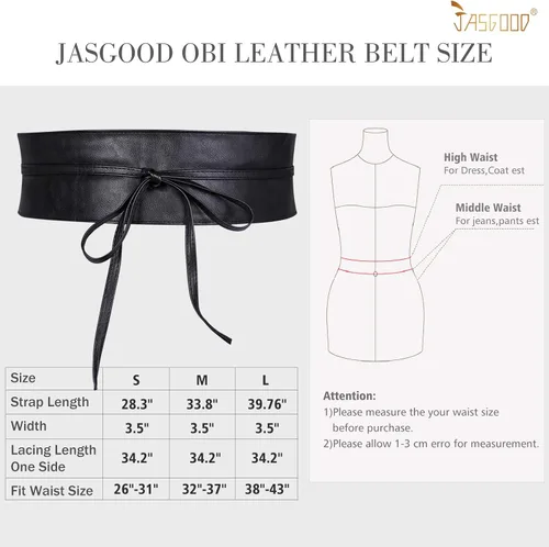 Vista 6 de JASGOOD Cinturón Obi de piel sintética para mujer, cinturón de cintura retro ancho para vestido