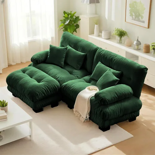 Vista 27 de SoarFlash Moderno sofá reclinable de terciopelo para sala de estar, sofá biplaza para apartamento, sofá de almacenamiento con marco de madera Azul