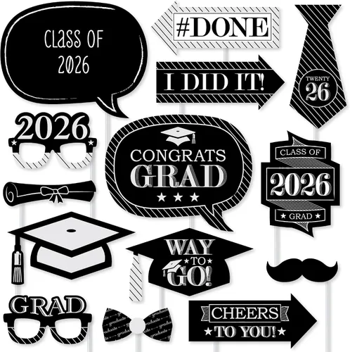 Vista 15 de Big Dot of Happiness Accesorios de graduación en blanco y negro para sesión de fotos 2026, juego de 20 unidades de accesorios de cabina de fotos