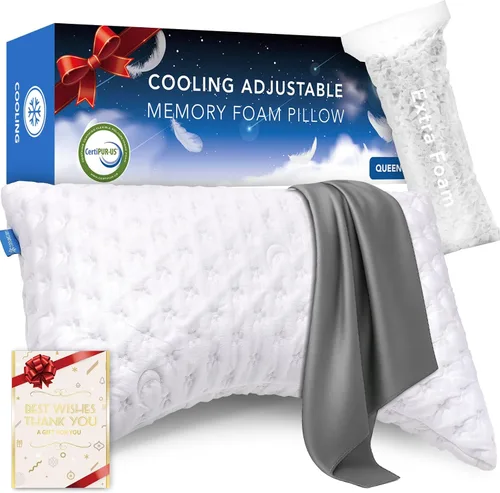 Vista 15 de KUCEY - Almohada refrescante para dormir lateral para dolor de cuello y hombros, almohadas de cama curvas de espuma viscoelástica triturada de lujo