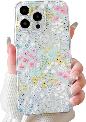 Vista 16 de Lovmooful Funda para iPhone 16 Pro, diseño floral transparente, flor negra
