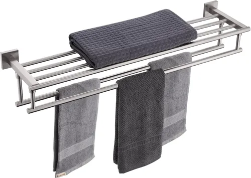 Vista 15 de KOKOSIRI Estante para toallas con doble barra de toallas de 16 pulgadas, toallero de baño, soporte para toallas montado en la pared de acero
