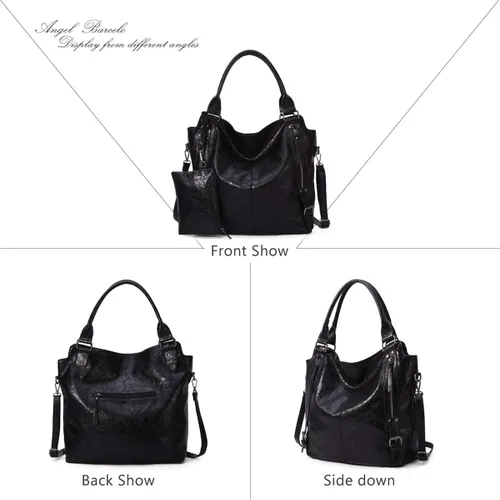 Vista 3 de Angel Barcelo - Bolsa de mano grande de piel suave con correa para el hombro para mujer