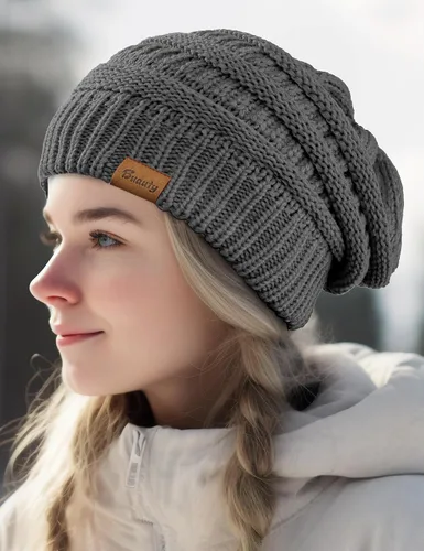 Vista 7 de Gorros holgados para mujer, sombreros de invierno de punto trenzado, regalos para mujer, gorra gruesa y cálida para clima frío