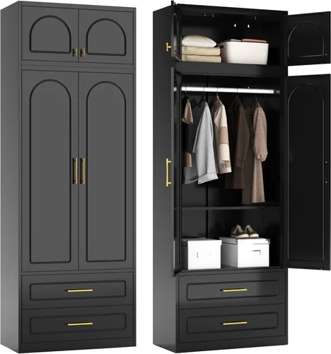 Vista 14 de Polup Armario de Pared de Metal, Armario Superior para Guardarropa, Pequeño Armario de Almacenamiento Superior para Dormitorio, Sala de Estar, Negro