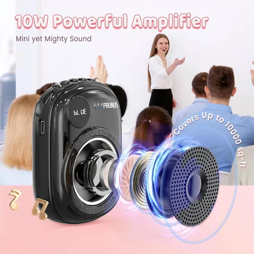Vista 3 de Amplificador de voz para maestro, amplificador de voz portátil con cable con micrófono, auriculares y altavoz, mini amplificador de voz recargable
