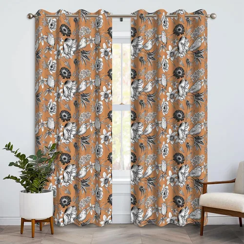Vista 20 de Cortinas opacas bohemias para dormitorio, cortinas modernas de mediados de siglo color azul, cortinas térmicas con ojales para oscurecer