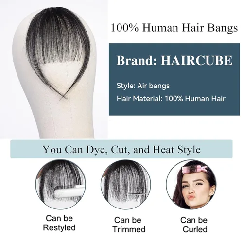Vista 3 de HAIRCUBE Flequillo de cabello 100% humano, flecos de clip con sienes, extensiones de flequillo para mujer, extensión de flequillo para uso diario