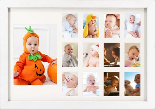 Vista 10 de GMFrames Marcos de fotos para los primeros años del bebé, marco de fotos de 12 meses, marco de fotos de 12 * 16 para (1) 5x7 y (12) fotos