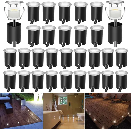 Vista 38 de Kits de luces LED empotrables para cubierta con carcasa protectora, iluminación LED de paisaje al aire libre IP67 impermeable, CC 12 V de bajo Azul