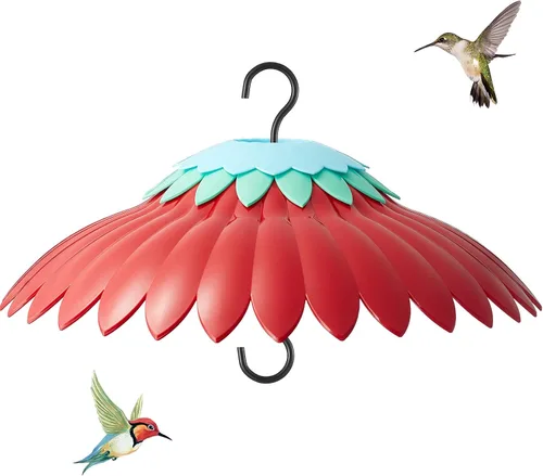 Vista 8 de Beserie Comedero para Pájaros Protector Meteorológico Cubierta de Cúpula Roja Protección contra Lluvia para Comederos de Colibríes con Foso