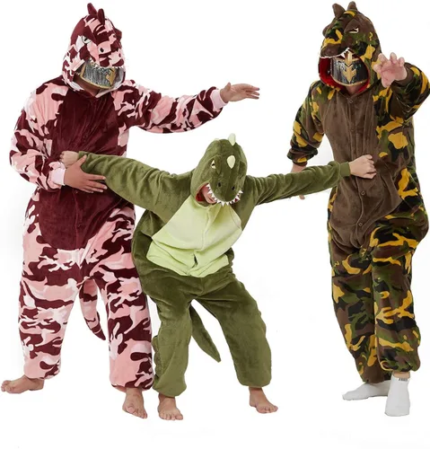 Vista 6 de CALANTA Mono de dinosaurio para adultos, disfraz de dragón T-Rex Animal para mujer, pijama de felpa de una pieza, cosplay, Halloween, Navidad