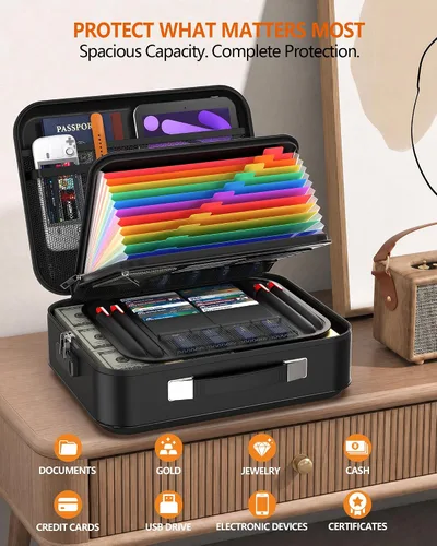 Vista 5 de Caja de documentos ignífuga – Carcasa rígida de 8 capas a prueba de fuego para documentos del hogar, organizador de archivos resistente al agua