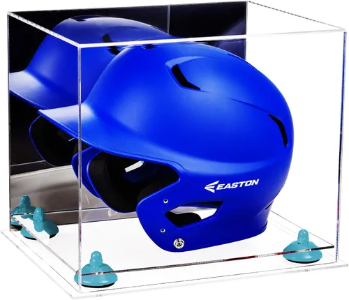 Vista 85 de Better Display Cases Vitrina acrílica para casco de bateo de béisbol con espejo, elevadores rosados, montaje en pared y base de espejo (V22/A012)
