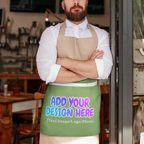 Vista 233 de AXKEUDO Delantal personalizado con bolsillos, delantales de cintura para camarera para cocinar en casa, restaurante, servir trabajo
