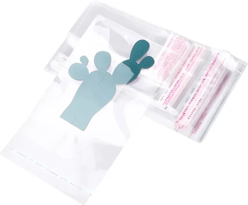 Vista 3 de Geyoga 120 piezas 4 tamaños Bolsas de celofán transparentes de plástico resellables autoadhesivas para dulces, galletas, envoltorio decorativo
