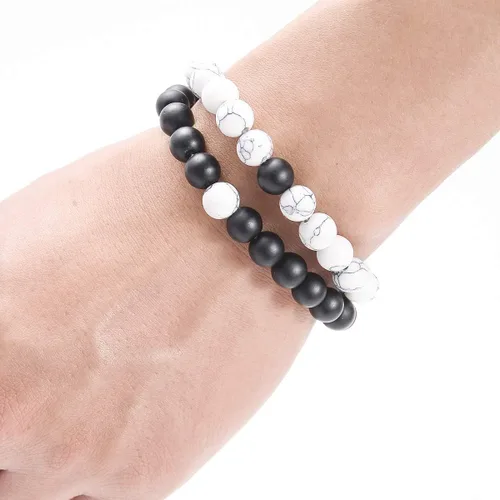 Vista 6 de CNLQ - Pulseras de larga distancia para parejas, regalo a juego, ágata mate de 0.315 in, cuentas de piedra (rojo elástico)