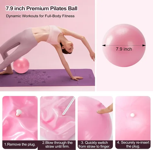 Vista 4 de Pilates Kit with Yoga Block, Home Workout Set for Women Rosa